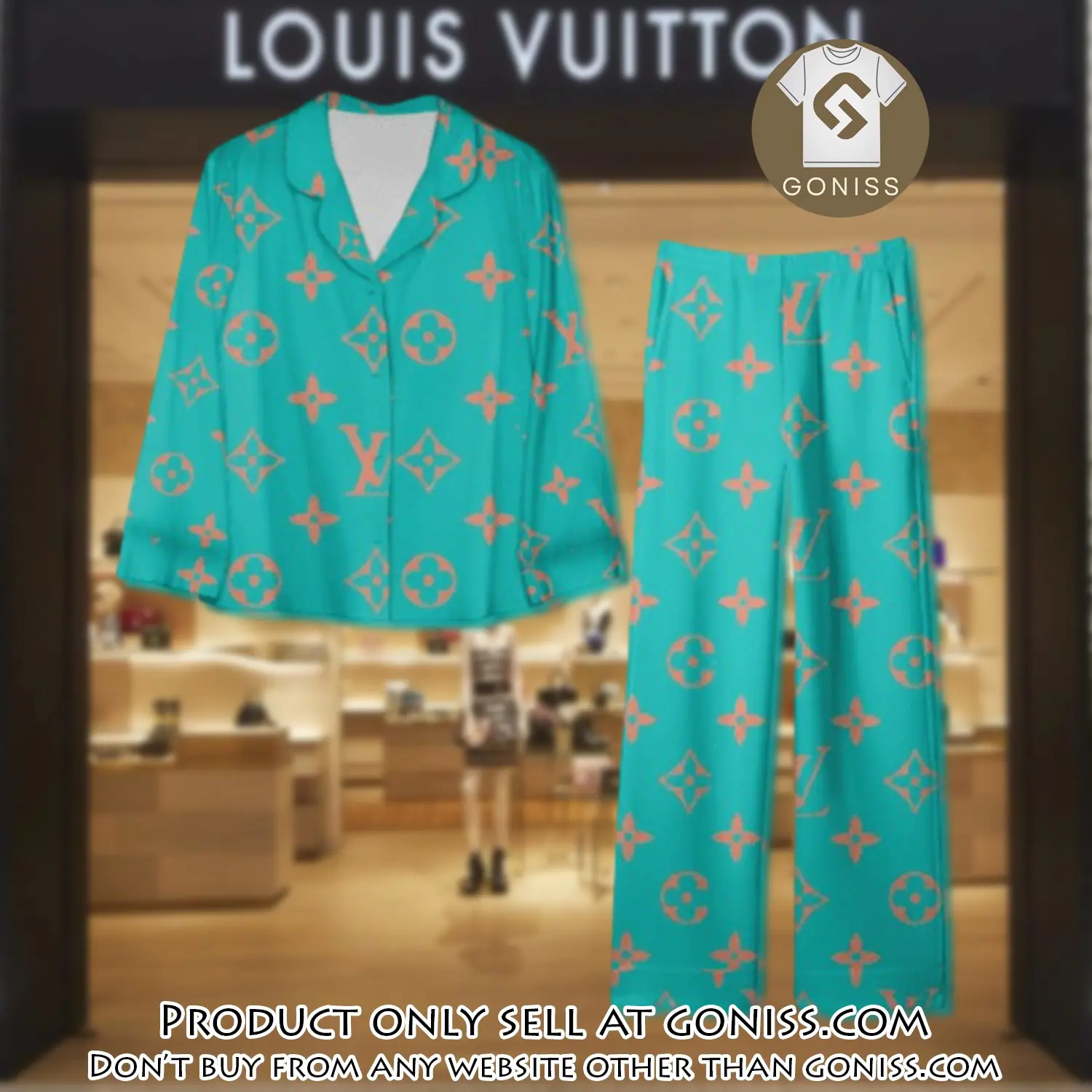 Trending luxury lv satin pajama set pjs1070 gn1205720